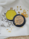 Baume Apaisant Mâ Pô ouvert avec fleurs de calendula et lavande séchées – fait main 60g