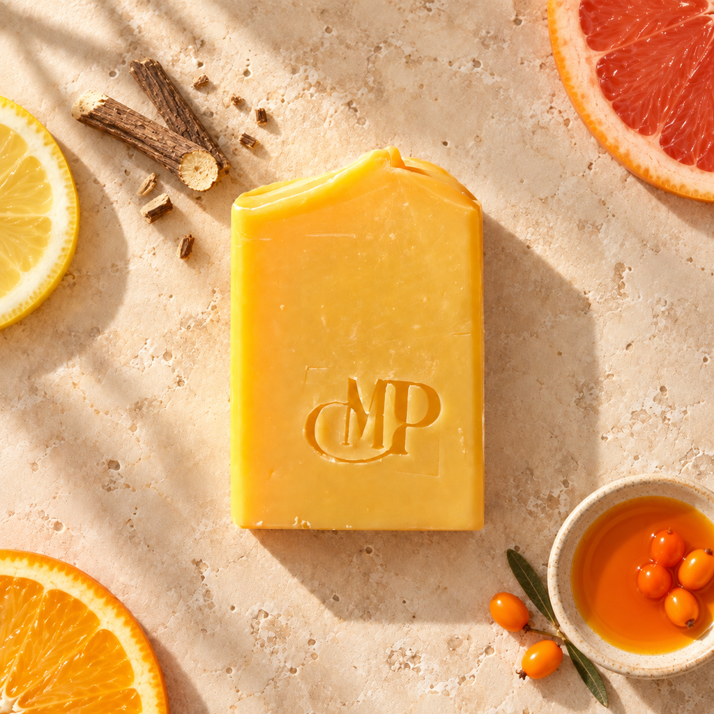 Turmeric, Sea Buckthorn & Licorice Soap — radiance and even complexion — cold-processed, made in France — 120g / 50g