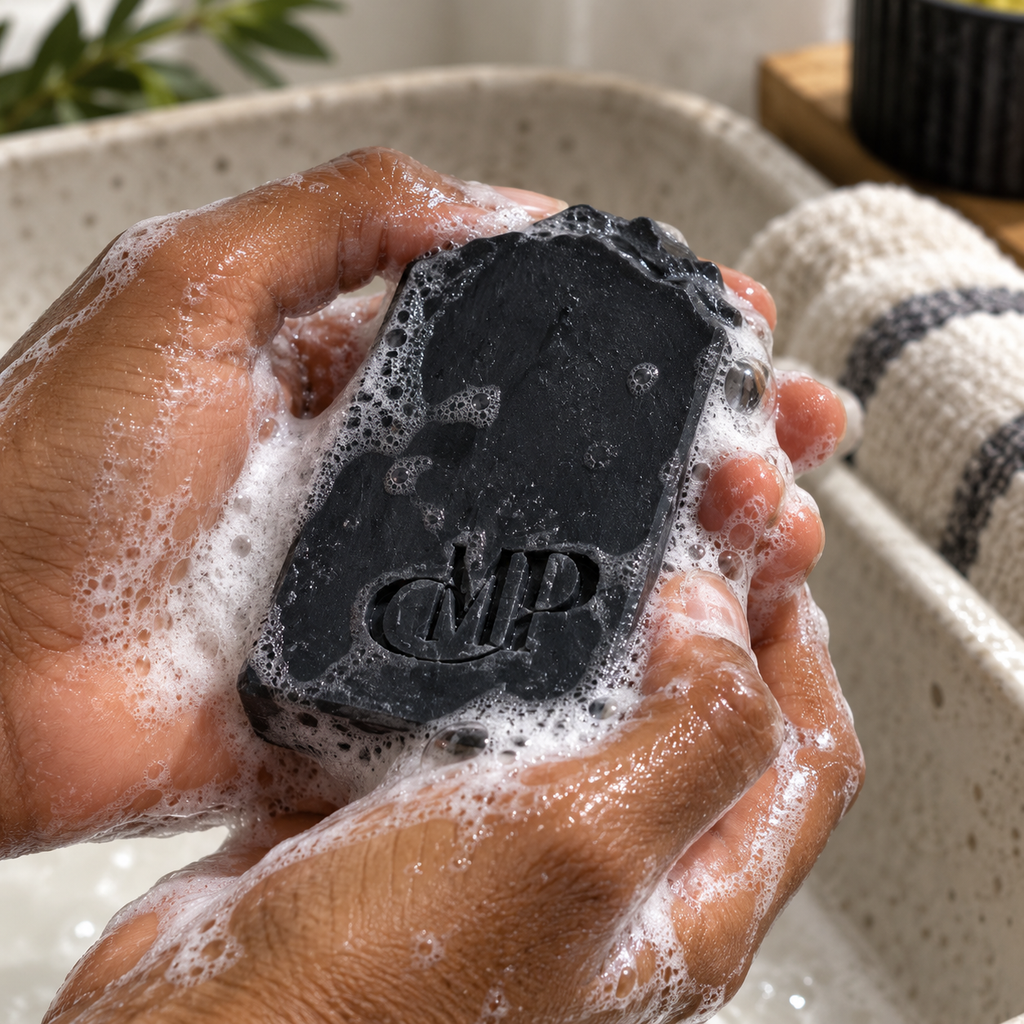Activated Charcoal, Bentonite & Tea Tree Soap — oily and combination skin — cold-processed, made in France — 120g / 50g