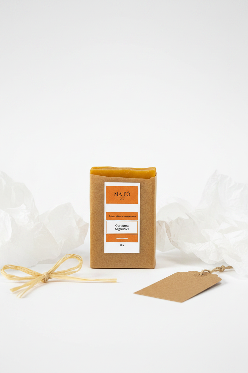 Savon Curcuma, Argousier & Réglisse 50g format cadeau - Mâ Pô Cosmetics