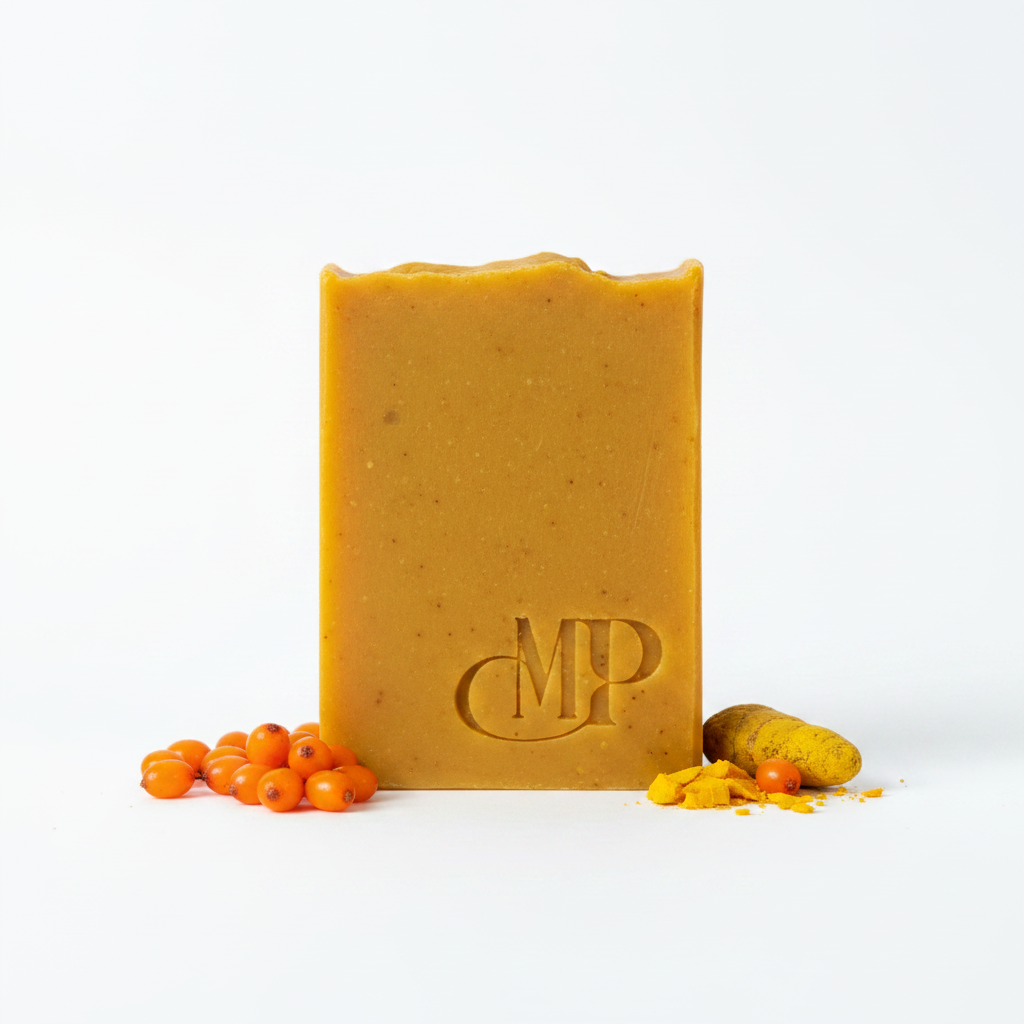 Savon artisanal curcuma argousier nu - Mâ Pô Cosmetics